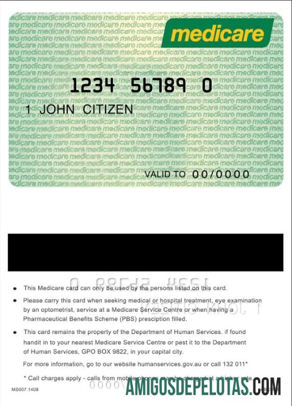 Cartão Medicare da Austrália exemplo real